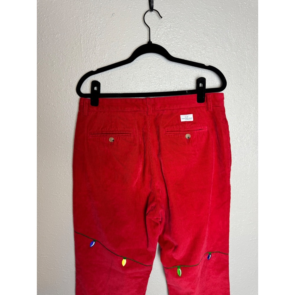 Vineyard Vines Men Red‎ Corduroy Christmas Light Pants Holiday Embroidered 33x32 - Picture 4 of 5